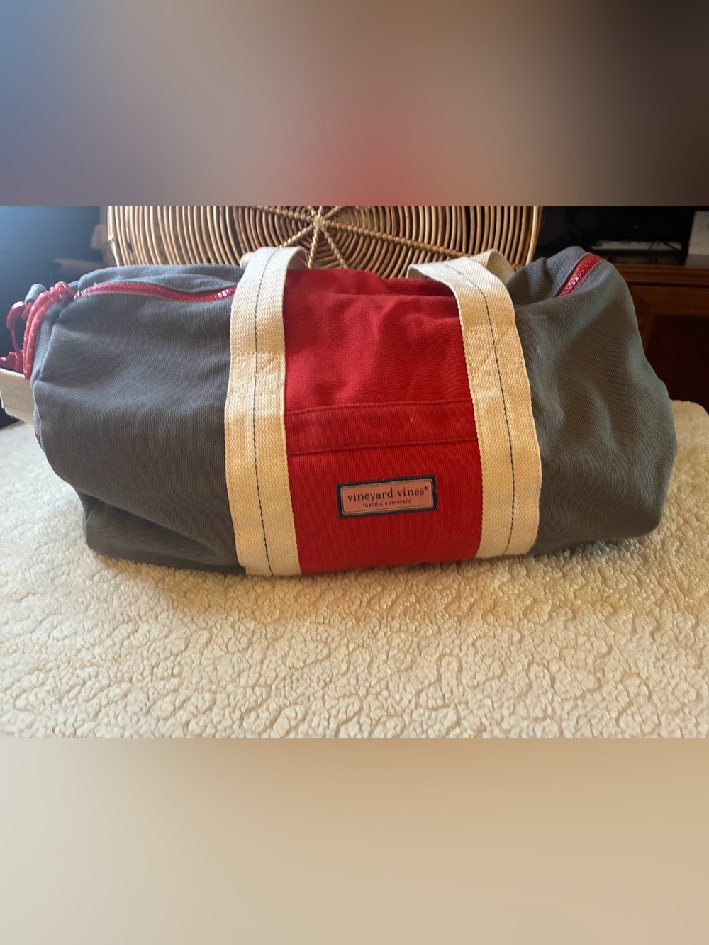 Vineyard Vines Gray Red Canvas Duffel Bag Martha’s Vineyard Travel Gym